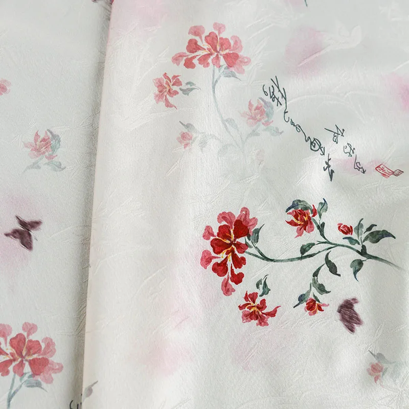 Freihand-Safflower-Kalligraphie-Set im nationalen Stil, Jacquard-Druck, Stoffhemd-Set, Cheongsam-Kleid, Frühling, Herbst und Sommer – Detail 4