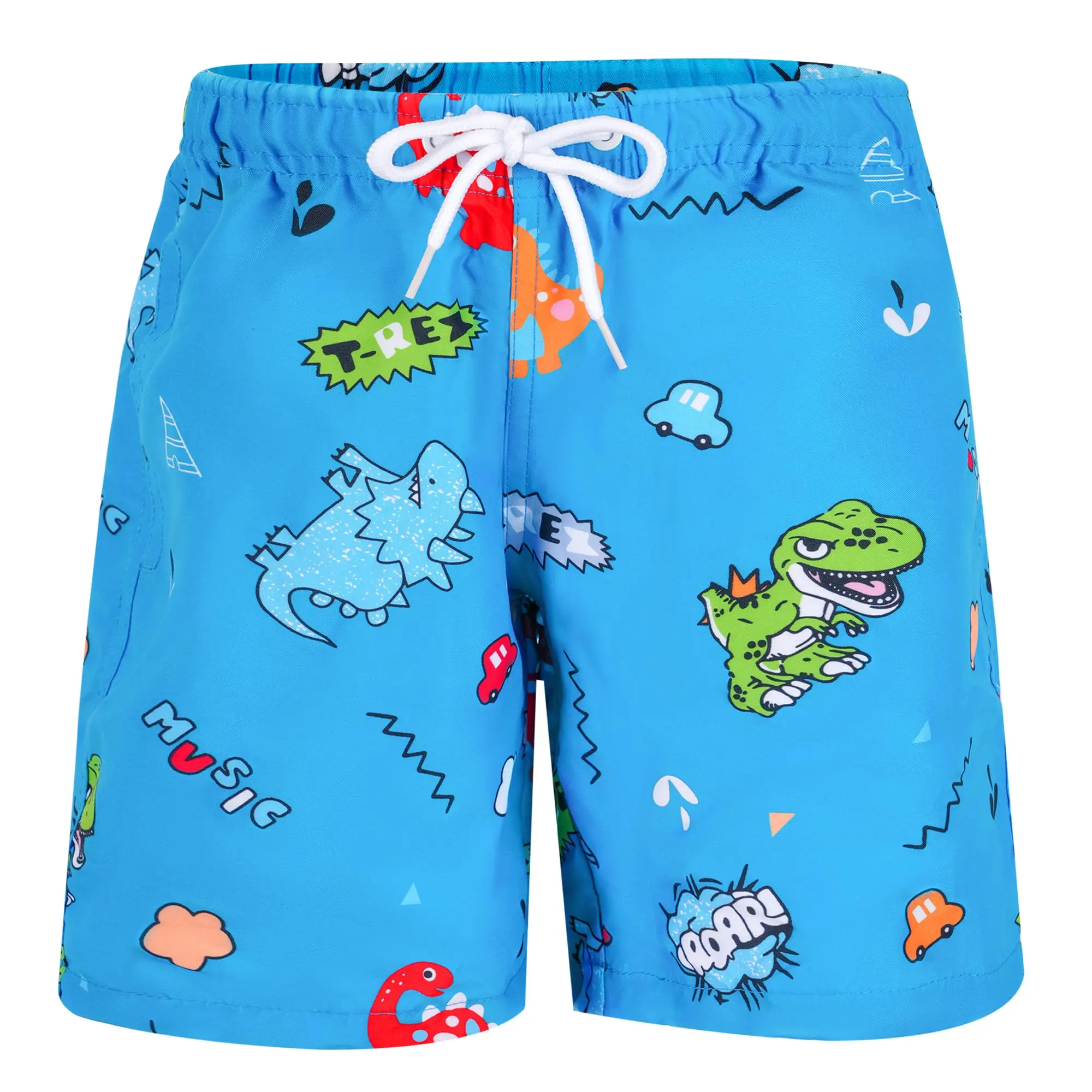 Badehose für Jungen, schnell trocknende Boardshorts, Badeshorts für Kleinkinder, Jungen, 3–12 Jahre, Blau, Orange, Dinosaurierfisch