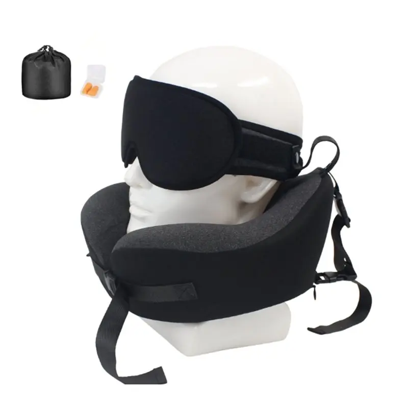 WCS-Ergonomic Travel Pillow With 3D Sleep Mask For Airplane For Long Flights, 360° Head Support System Sleeper