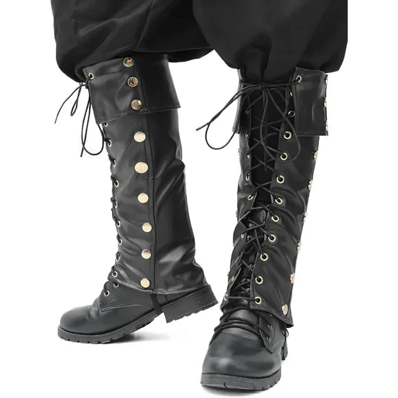 

Medieval steampunk leg boots covers faux leather pirate cosplay artsy renaissance