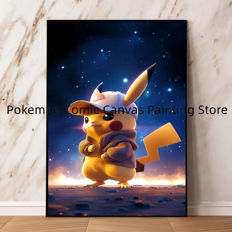 Canvas Painting Pokemon Anime Starry Sky Pikachu Watercolor HD Poster and Prints Wall Art Picture of Living Room Children's Gift