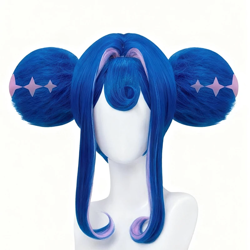 Ridders Van Guinevere Pruik Anime Cosplay Vrouwen Lolita Blauw Haar Halloween Cosplay Dubbele Broodjes Hoge Hittebestendige Gratis Pruik Cap