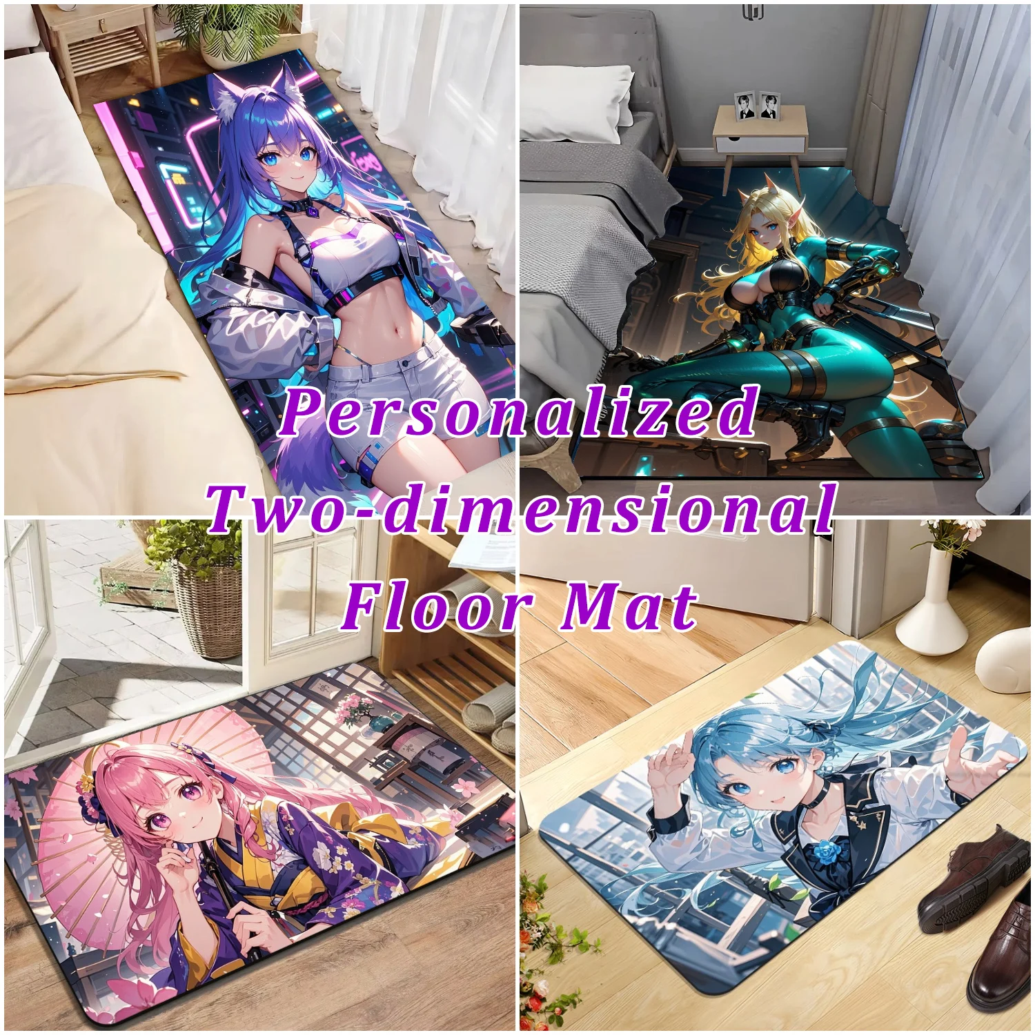 Custom Entrance Doormat Two-dimensional Anime Beautiful Girl Entrance Mat Personalized Bedroom Bedside Floor Mat  Room Decor