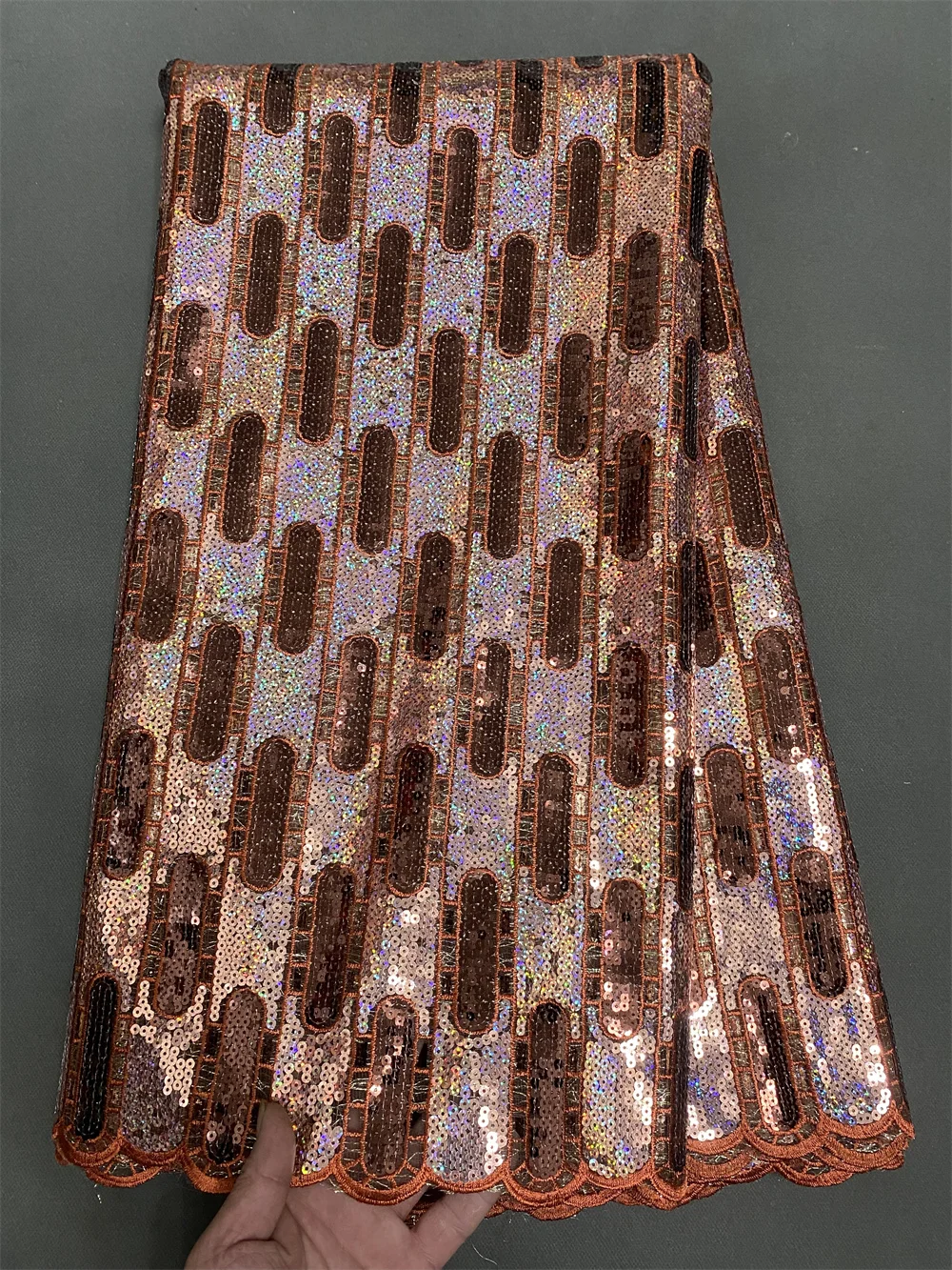 

African Lace Fabric 2025 High Quality 5Yard Brown Organza Lace Fabric Sequins Embroidered Dubai 2025 Elegant Party Dresses H88-1