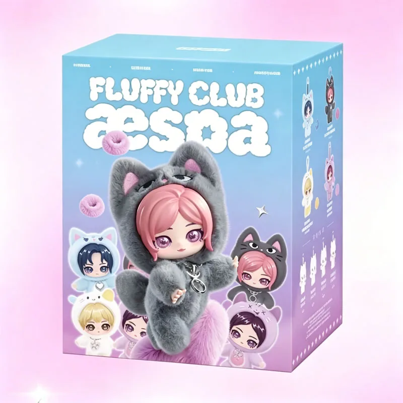 POP MART Original Aespa Fluffy Club Serie Plüschpuppe Blindbox Schlüsselanhänger Handyband Kartenhalter Mädchenspielzeug Geschenk