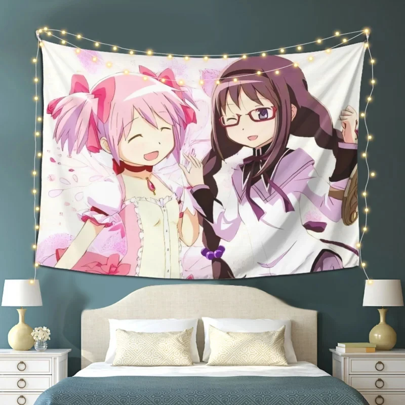 VIKAMA Madoka Magica Tapestry Puella Magi Anime Decoración de Pared Mahou Shoujo Estética Kawaii Póster para Dormitorio Tela Artística