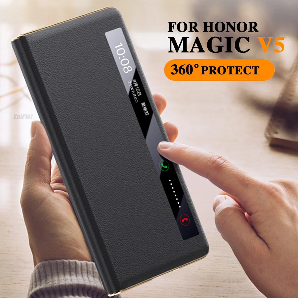 

Cowhide Flip Leather Case For Honor Magic V5 Business Smart Sleep Wake Cell Phone Cover Cases For MagicV5 Lens Stand Capa
