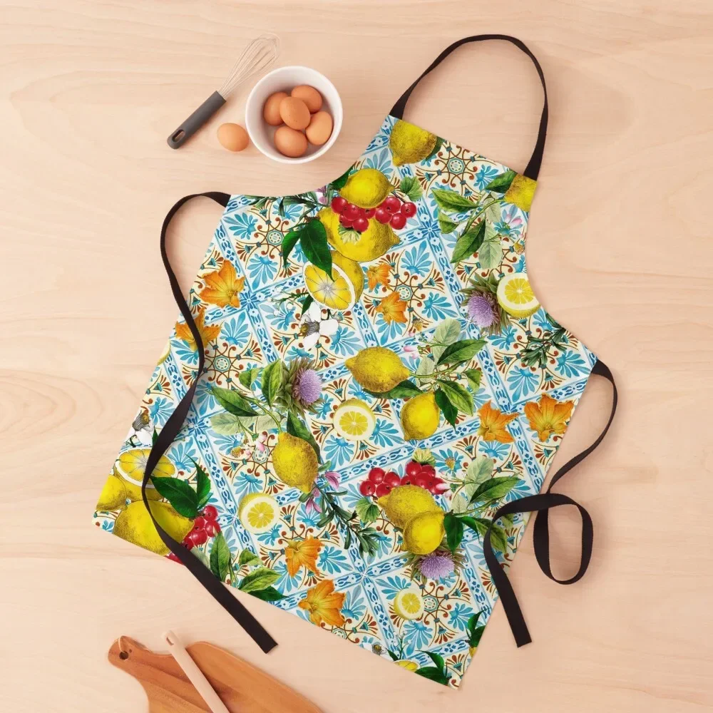 

Sicilian lemons and romantic tiles cottagecore aesthetic Apron Cooking Cute Kitchen Accessories Apron