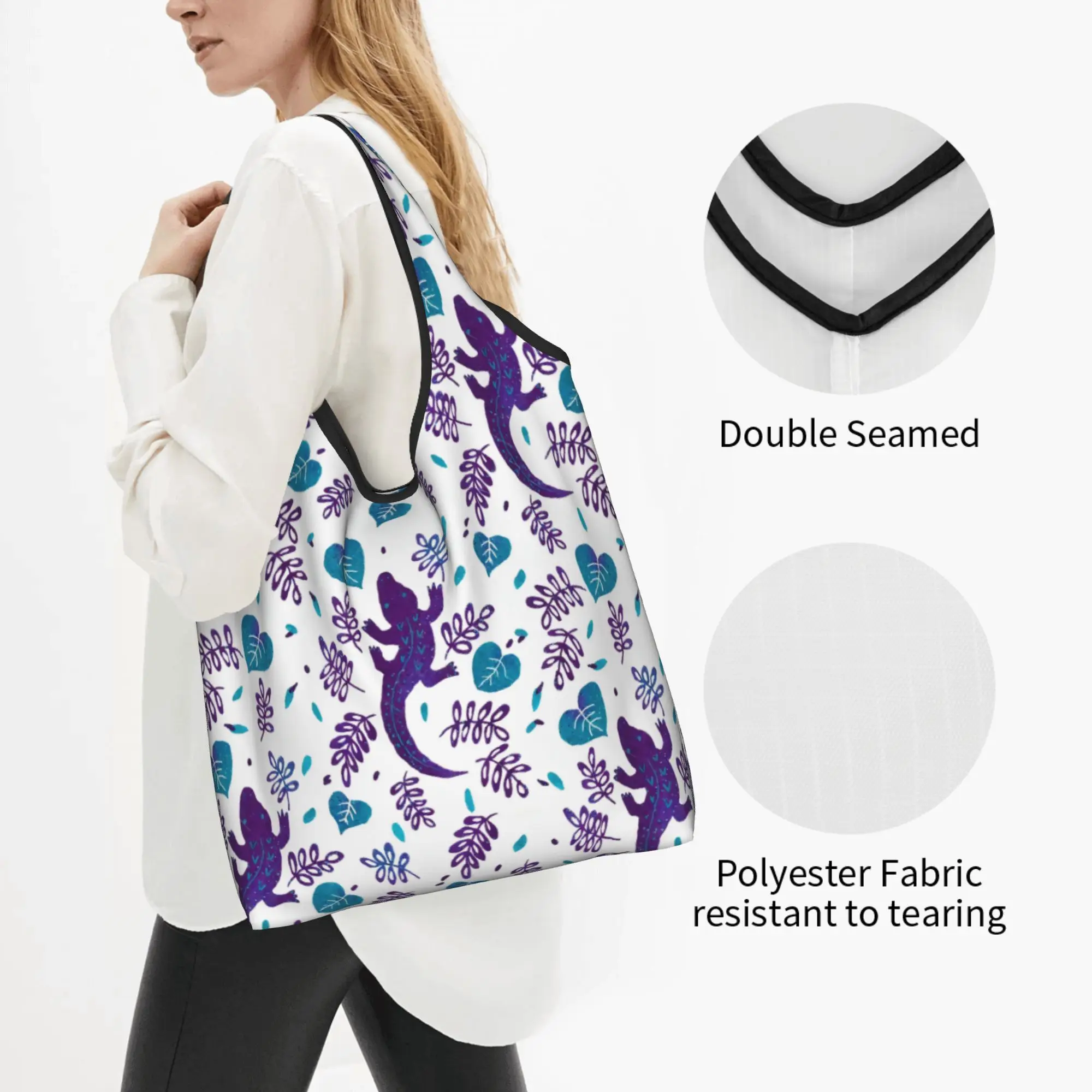 Funny Printing Purple And Teal Crocodile  Shopping Tote Bags Portable Shoulder Shopper Alligators Animal Reptile   Handbag