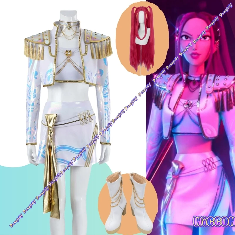 

Аниме Kpop Охотники Демонов Мира Косплей Парик Белый Синий Регулируемый Хэллоуин Костюм Набор Волос с Аксессуарами