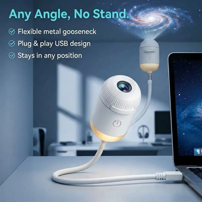 2-in-1 Galaxy Projector Night Light,USB Star Projector for Bedroom with Sliding Projection Films,Mini LED Night Light Projector