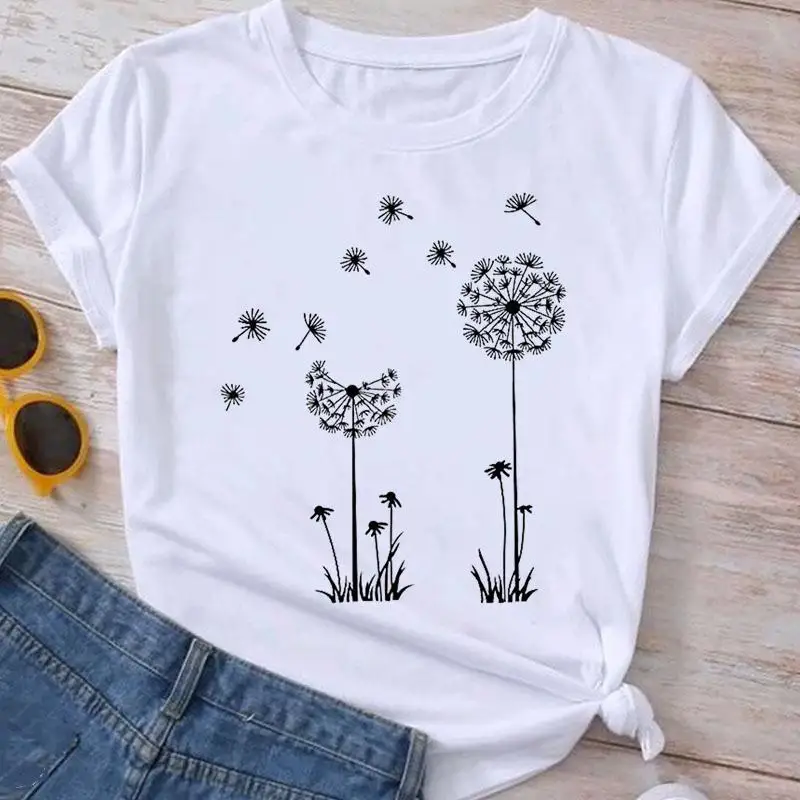 Love Sweet Dandelion damska odzież z nadrukiem kreskówki z krótkim rękawem modne ciuchy graficzna koszulka letnia koszulka damska koszulka Top damski