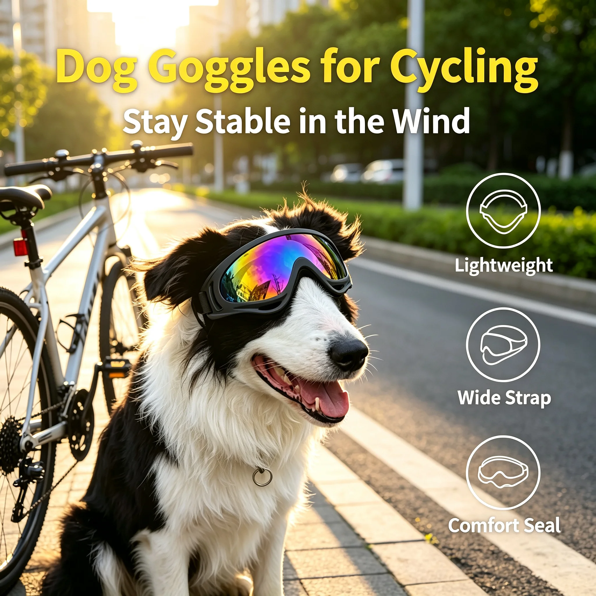 Pet Dog Windproof Goggles, Double Strap Anti-fall, Dog Riding Glasses for Border Collie, Golden Retriever, Corgi