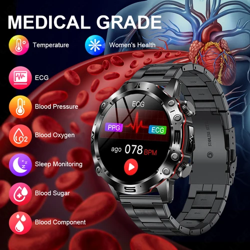 AI 의료 진단 스마트 워치 SOS 비상 호출 ECG 심전도 스마트 워치, 방수 다기능 건강 시계 및 상자 