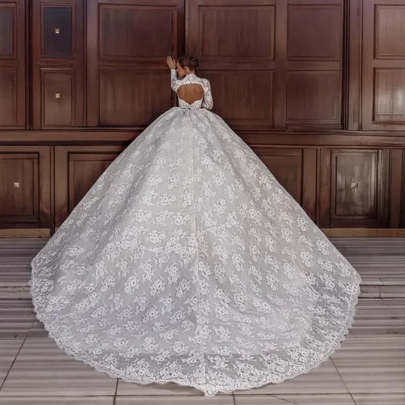 Customized Exquisite Royal Ball Gown Wedding Dresses Long Sleeves Wedding Dresses Lace Detachable jacket Robe DeVestido De Noiva