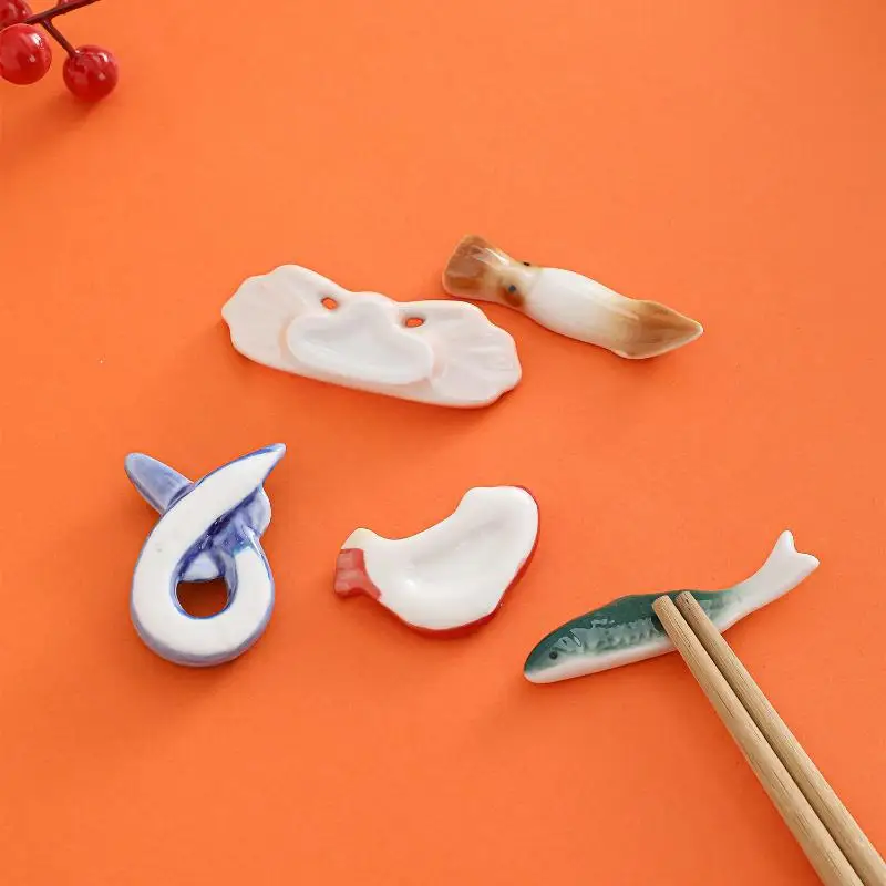 Fish Shape Ceramic Chopsticks Holder with Anti-slip Base Spoon Fork Rest Food Safe Sushi Rack for Kitchen Dining Room