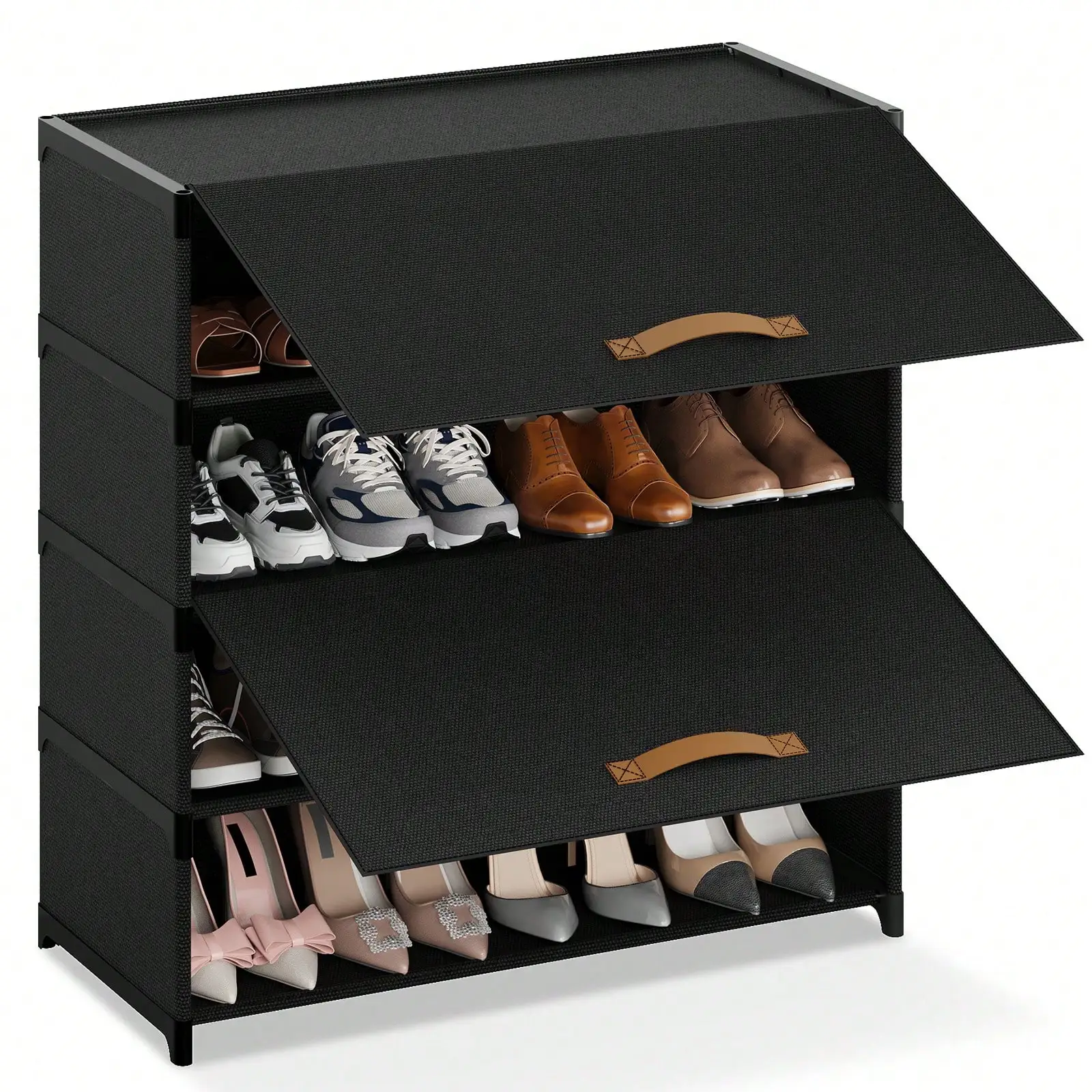 5-Tier Shoe Rack with Dustproof Flip Doors, Thick Waterproof Fabric, Prevents High Heels from Falling, Space-Saving Design, Hold