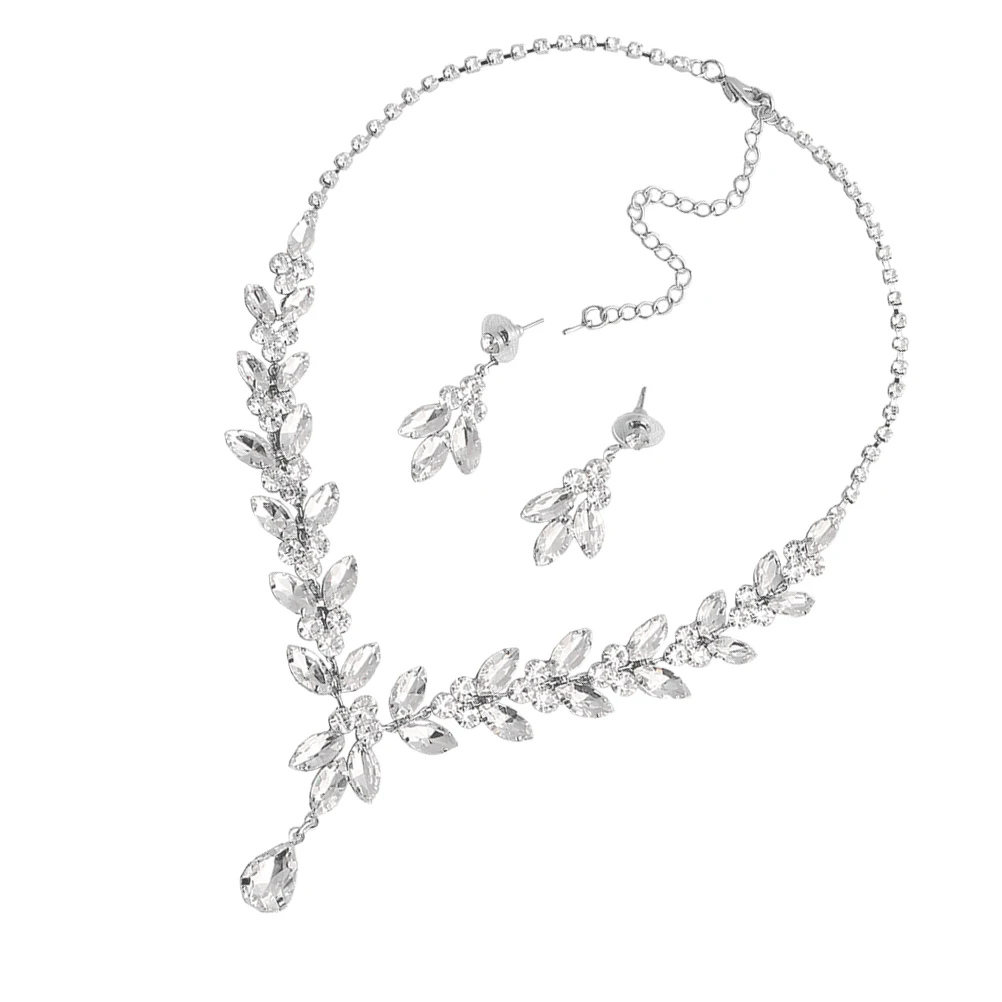 

1 Set Wedding Jewelry Set Rhinestone Necklace Elegant Earrings Eco-Friendly Material Bride Accessories Silver Party Use Creative
