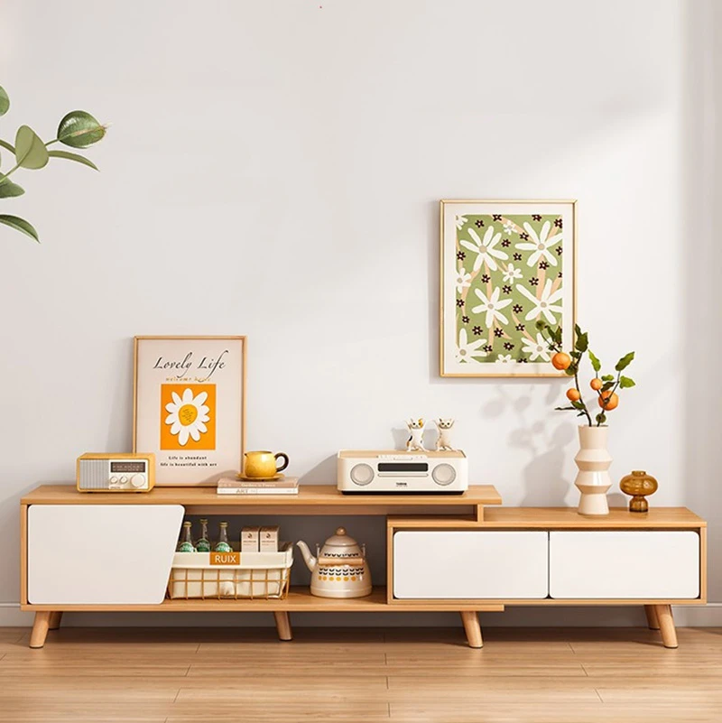 

Modern Simple Solid Wood Small Apartment Tea Table TV Cabinets Combination Home Furniture Nordic Telescopic TV Cabinet