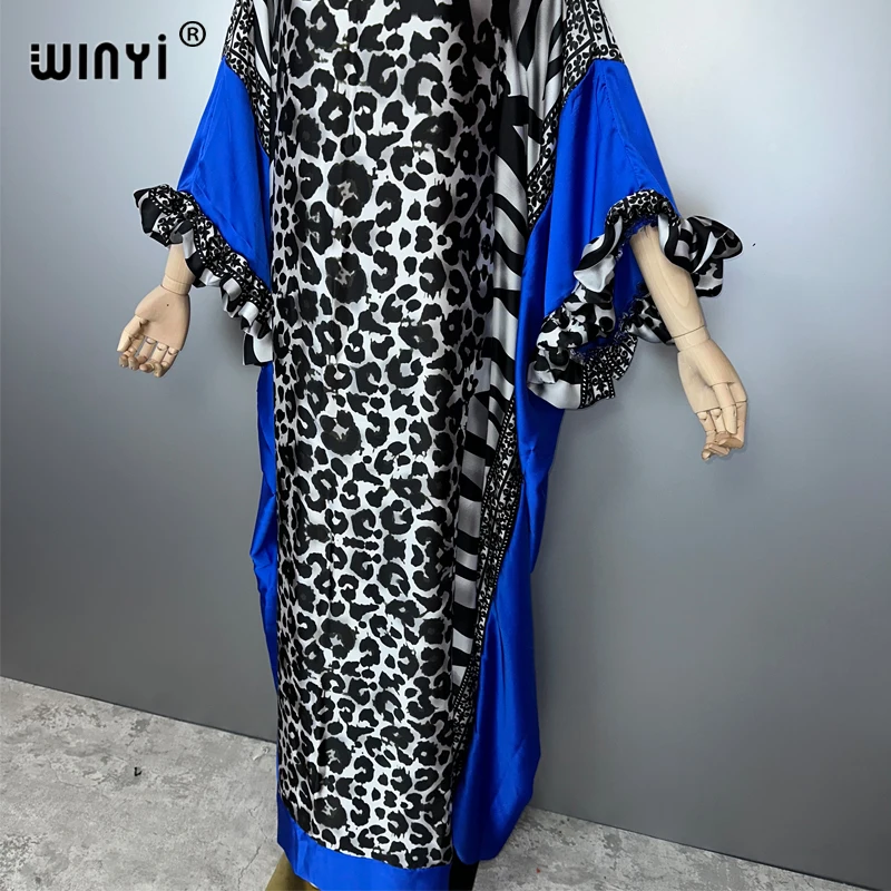 WINYI summer Leopard print evening dress abaya dubai luxury  Female loose holiday kaftan muslim woman clothing beach dress