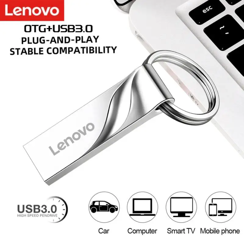 Lenovo-Unidade Flash USB Impermeável, Memory Stick, Pen Drive, Telefone, Computador portátil, USB 3.0, 2T, 256GB, 1TB, 2TB