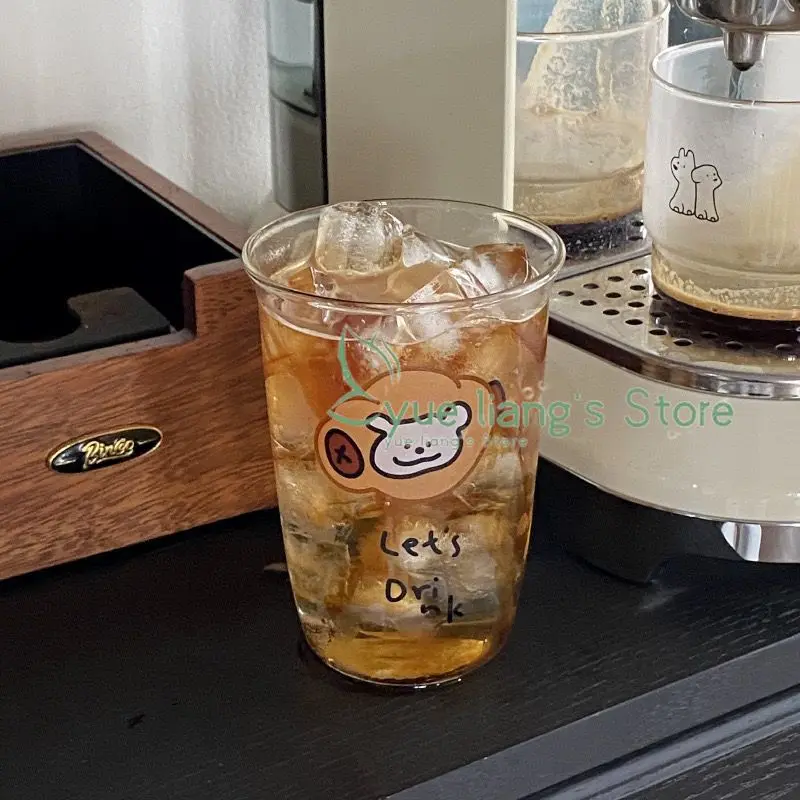 새로운 귀여운 강아지 인쇄 유리 컵 내열성 저온 방지 높은 붕규산염 여름 주스 컵, 커피 컵