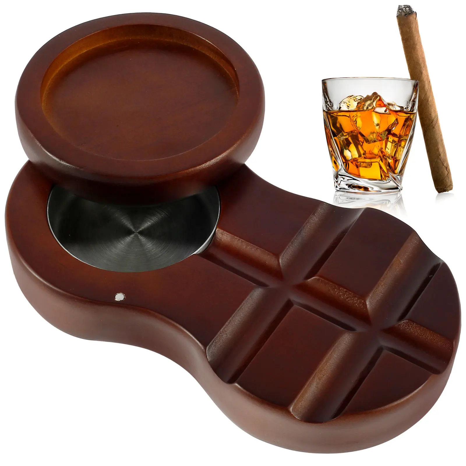 

Whiskey Glass Tray and Ashtrays Holder Rustic Wooden Ashtray Tray and Glass Holder Whiskey Glass with Ashtray Holder Detachable