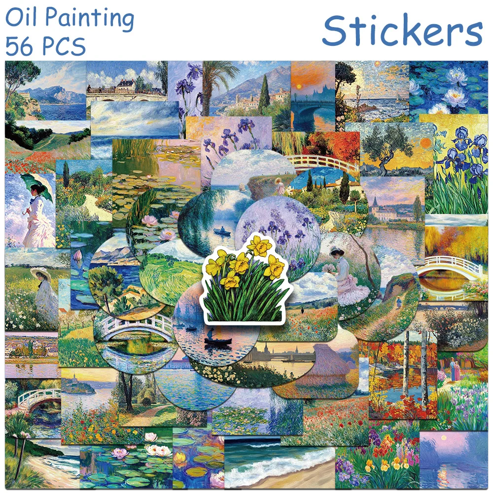 

56pcs Oil Painting Stickers Decals For Laptop Notebook Luggage Skateboard Guitar DIY Graffiti Aesthetic Stickers Kids Gifts