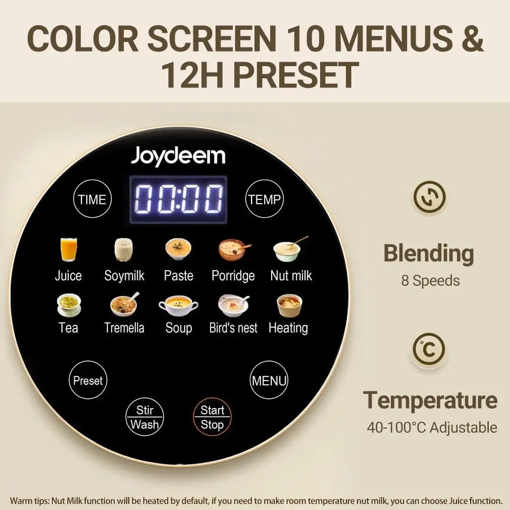 Joydeem JD-J03 Тихий блендер для приготовления пищи со звукоизоляционным экраном, бесшумный блендер для горячего и холодного соевого молока и сока, 8 скоростей