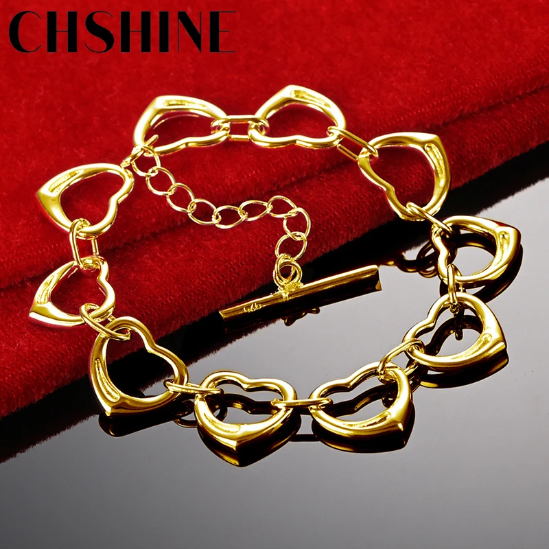 

CHSHINE 18K Gold Love Heart Chain Bracelet For Women Wedding Engagement Party Fashion Charm Jewelry