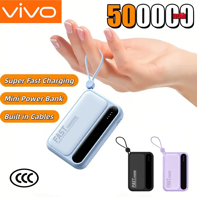 VIVO 500000 мАч Power Bank большой емкости 4 в 1 кабели интеллектуальный цифровой дисплей с подсветкой портативный Powerbank для iPhone Samsung