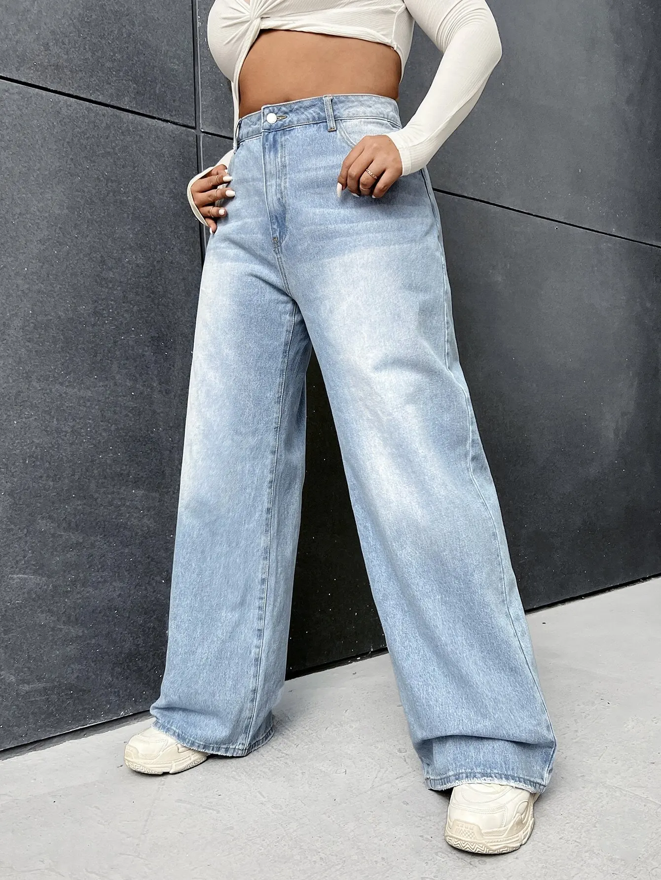 

Женские джинсы с высокой талией, широкими штанинами и свободным кроем, повседневный осенний стиль с карманами