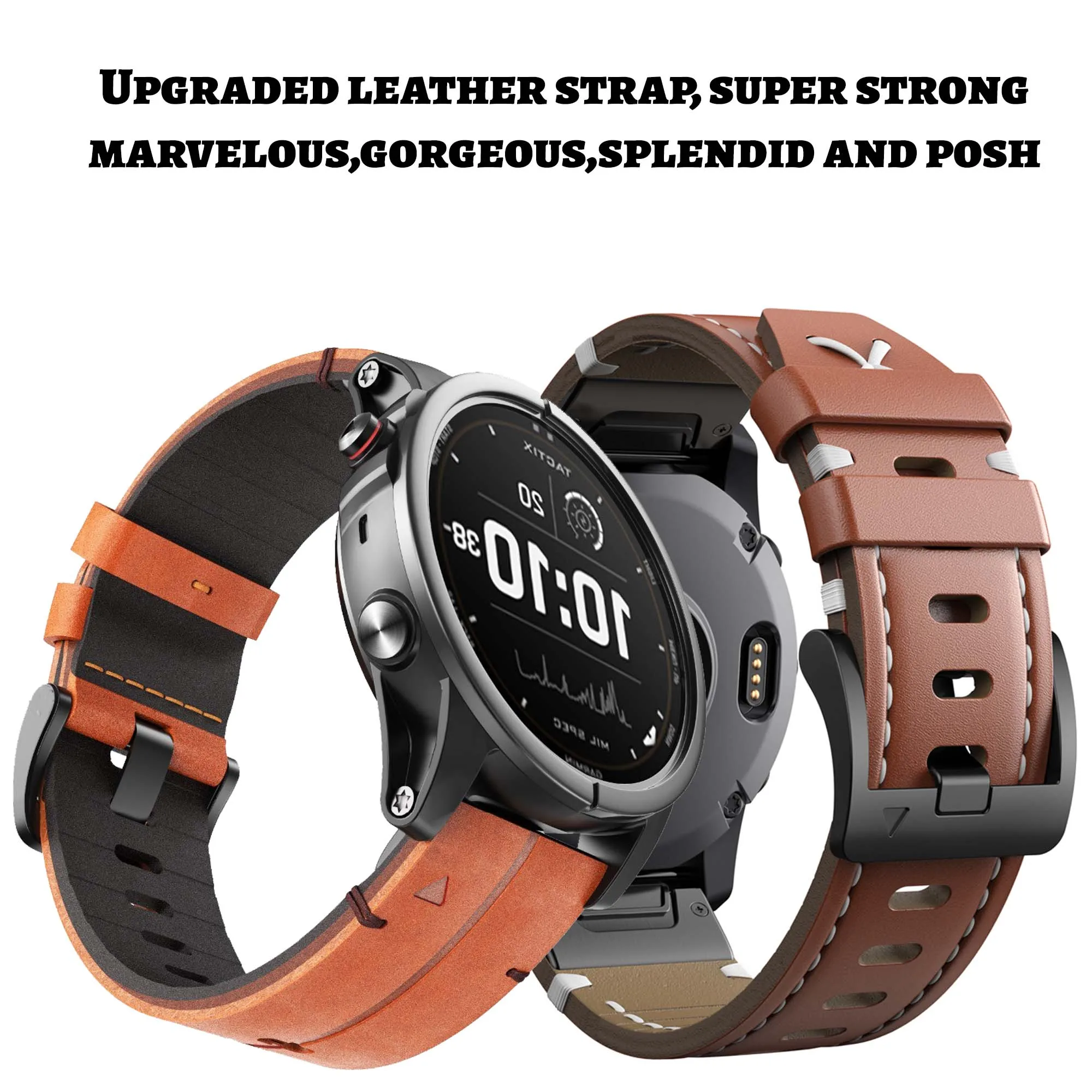Garmin Fenix 7X Pro/6X Pro/6X/5X Plus 정품 6/5/7 Pro 밴드 용 가죽 교체 스트랩 22/26mm 시계