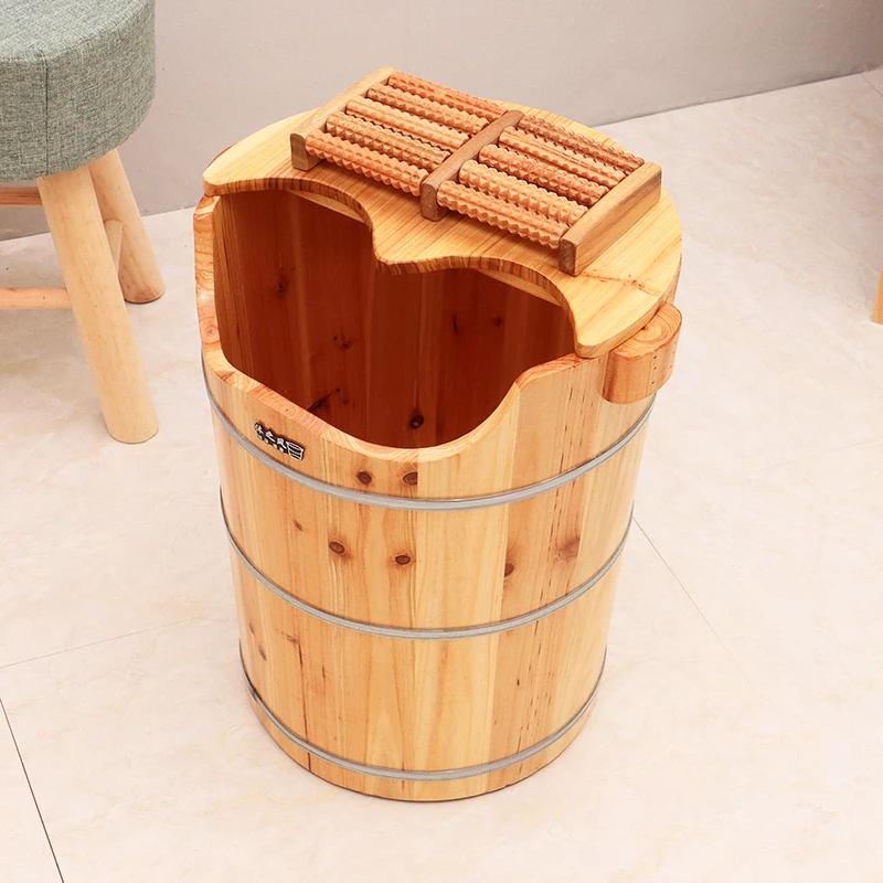 

Deep Soaking Foot Bath Tub Japanese Cedar Wooden Therapy Basin with Removable Lid for Herbal Spa/Home Waterproof Massage Barrel