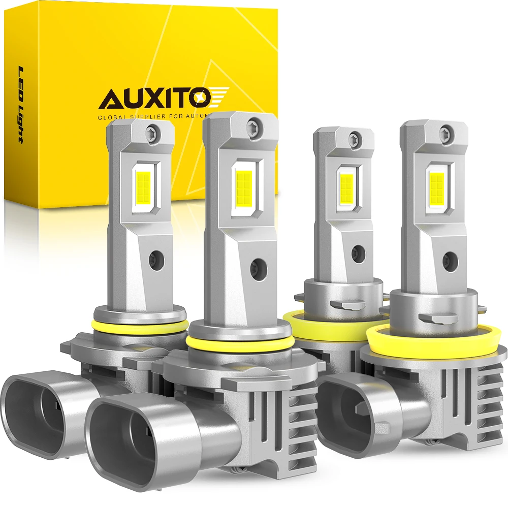 AUXITO 2Pcs Combo H11 9005 LED Kit High Low Beam Canbus Headlight Fog Light Bulb 6500K 12V Car Bulbs Super White Bright Lamp CSP