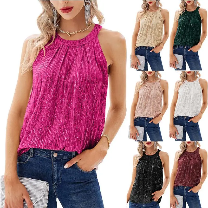 

Elegant Women's Chiffon Shirt round Neck Sleeveless Casual Top Spring Summer New Style Cross-Border Fashion Ladies' Wear