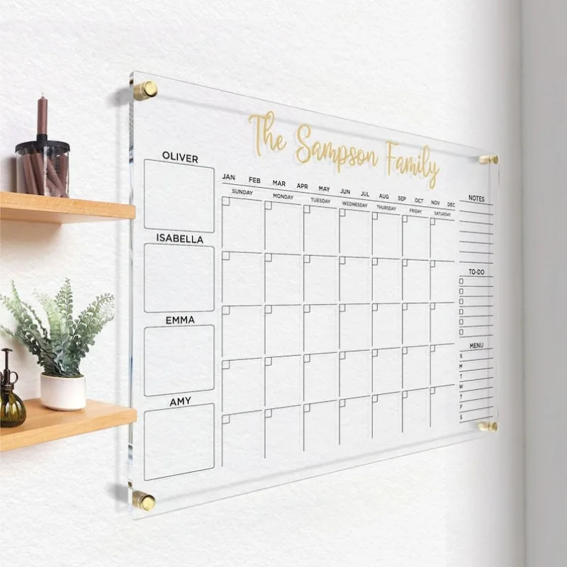 Personalized Acrylic Calendar For Wall, Acrylic Dry Erase Board, Monthly & Weekly Planner 2025, with Marker, Family