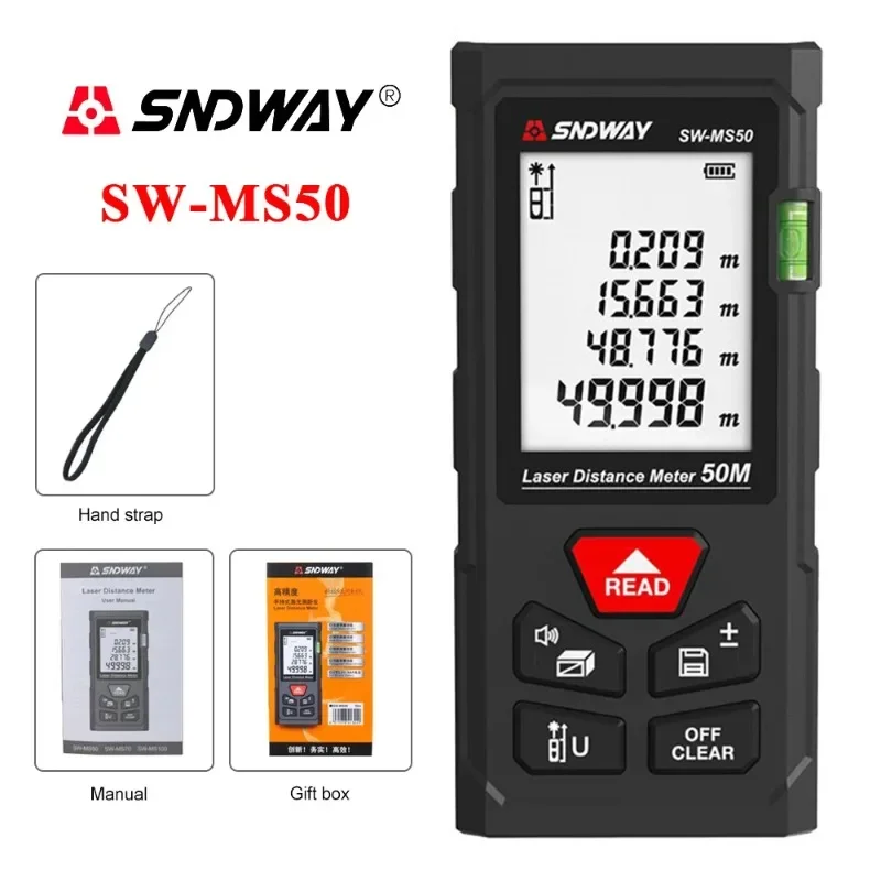 2026 Hot Sell SNDWAY Laser Distance Meter Digital Rangefinder with Distance Area Volume Self-calibration Professional Laser Tape