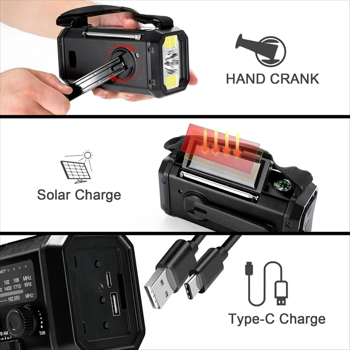 A14G Upgrade 20000mAh Emergency Weather Radio FM/AM/,Hand Crank Radio,Flashlight,Solar Powered for Outdoor Camping Green