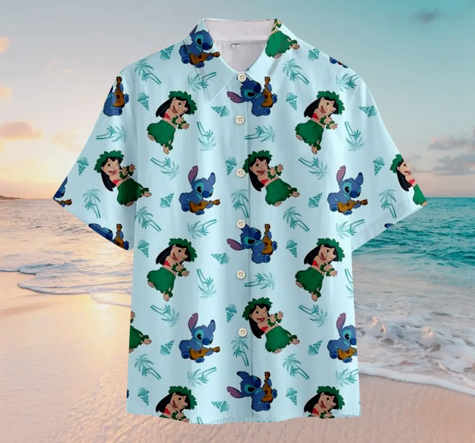 Camisas hawaianas de puntada para hombre y mujer, camisas hawaianas de Disney, camisas casuales Vintage con botones, camisas de playa de puntada