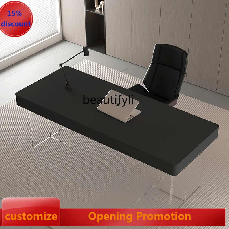 

Slate desk pure black minimalist study computer desk small apartment bedroom acrylic with drawer workbench G1218