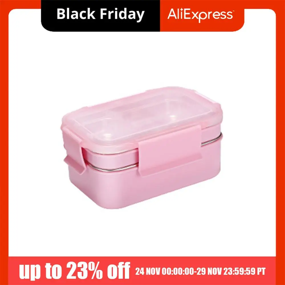 

Двухслойный термобокс для обеда из нержавеющей стали 304, герметичный контейнер для еды в микроволновой печи, прямоугольный ящик для хранения свежести, школьный