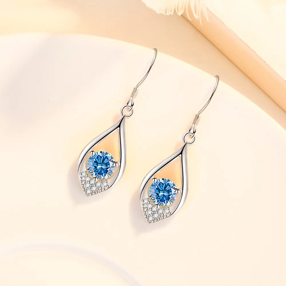 925 Sterling Silver New Women's Fashion Jewelry High Quality Crystal Zircon Hooked Heart-shaped Long Earrings