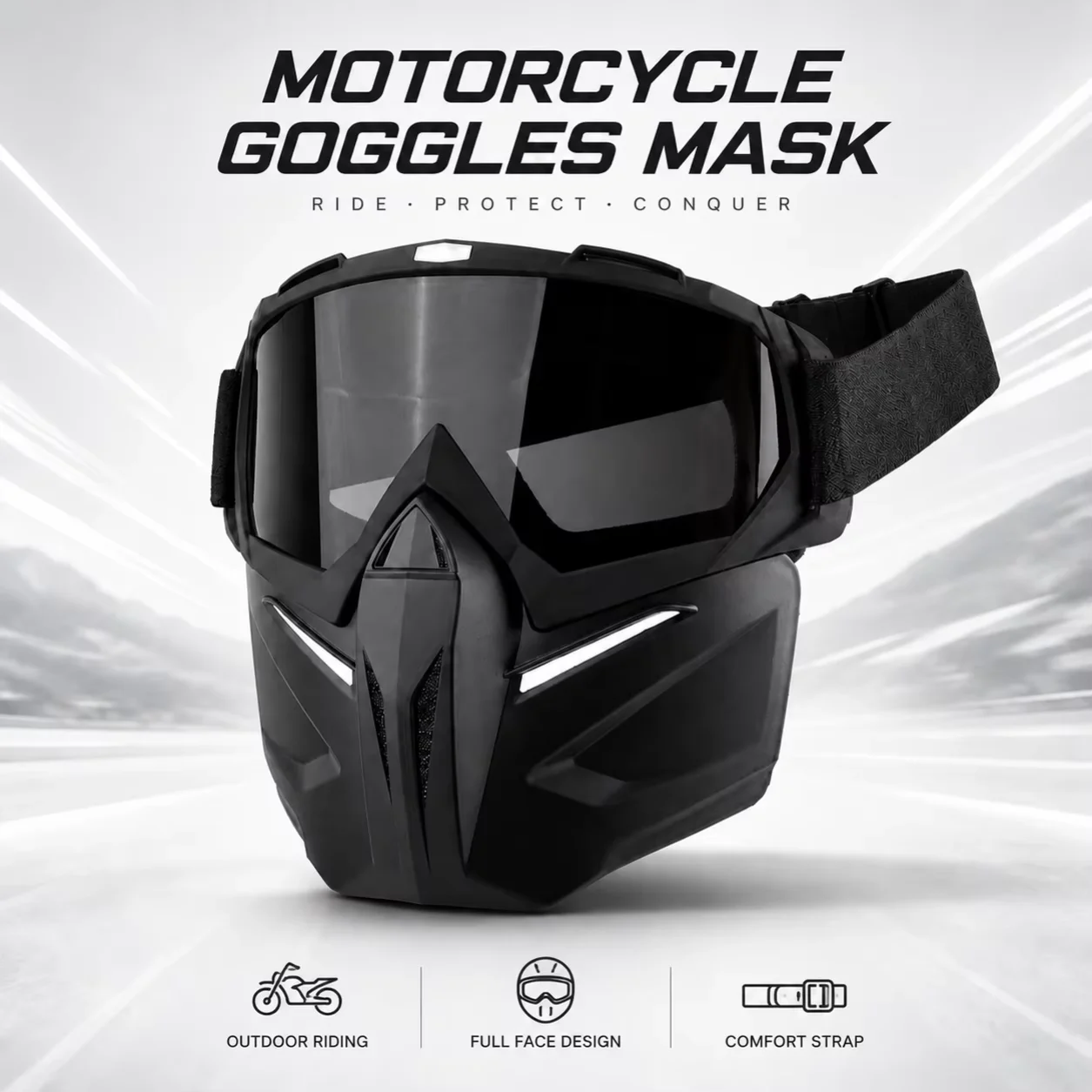 Motorcycle Face Mask Detachable Motocross Goggles Windproof Anti-UV Offroad MX ATV Ski Riding Tactical Protective Mask Glasses