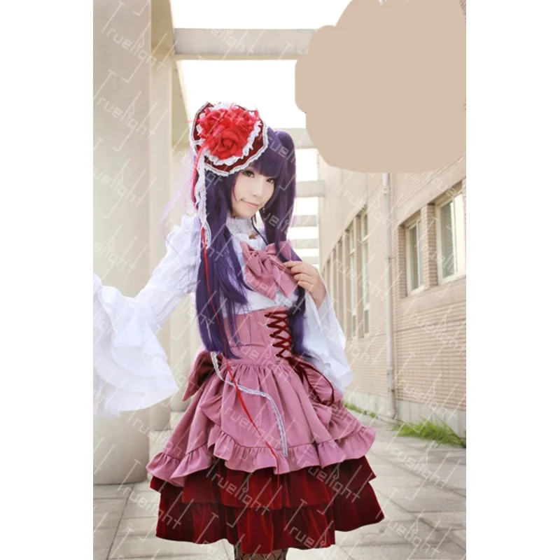 Anime Umineko no Naku Koro ni Furudo Erika Pink cosplay costume with hair accessories 11 MS36458