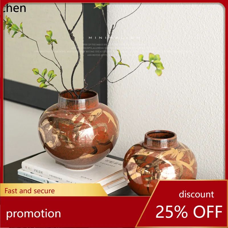 

ZML Red Glaze Ceramic Vase Flower Arranger Medieval Living Room Soft Decoration Ornament