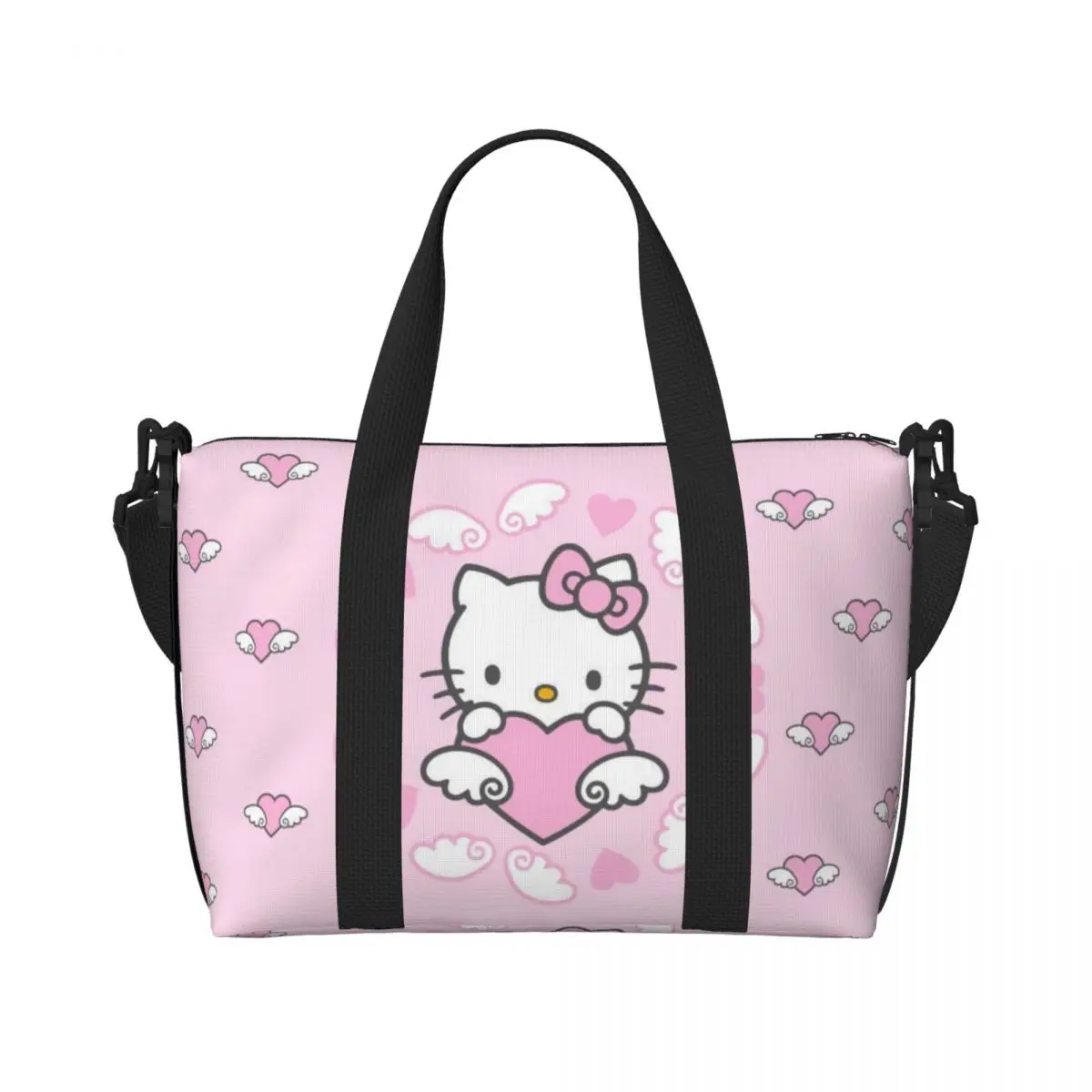 

Custom Anime Kitty White Cat Anime Grocery Shopping Tote Bag Women Big Capacity Beach Gym Travel Bags