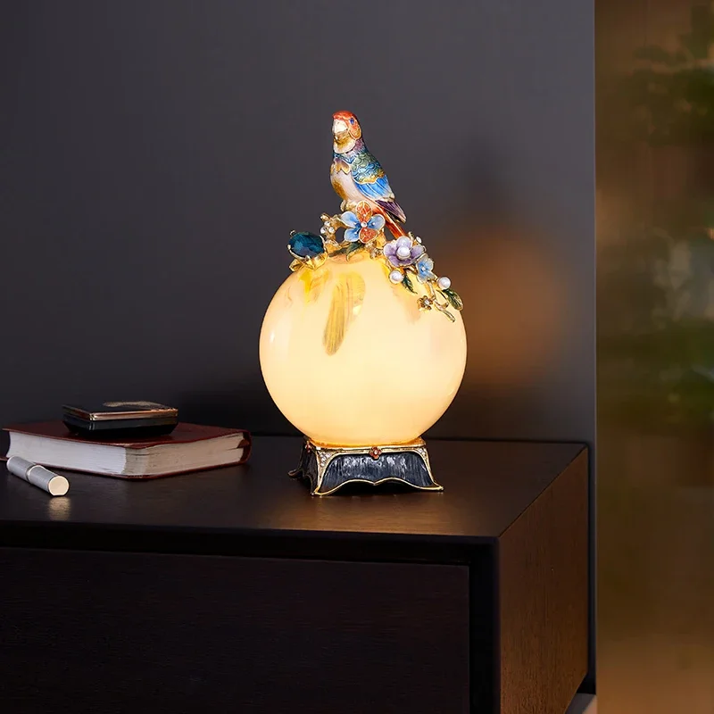

RORO New Collection Modern Luxury Enamel Painting Yellow Glass Parrot Desk Table Lamp For Home Living Room Bed Room Study Room