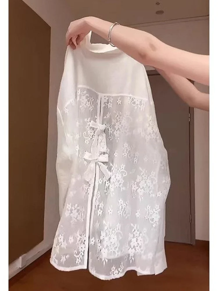 

Lace Back Knot Sun Protection Shirt Women's plus Size Summer Design Thin Outerwear Breathable Korean Style Long Sleeve