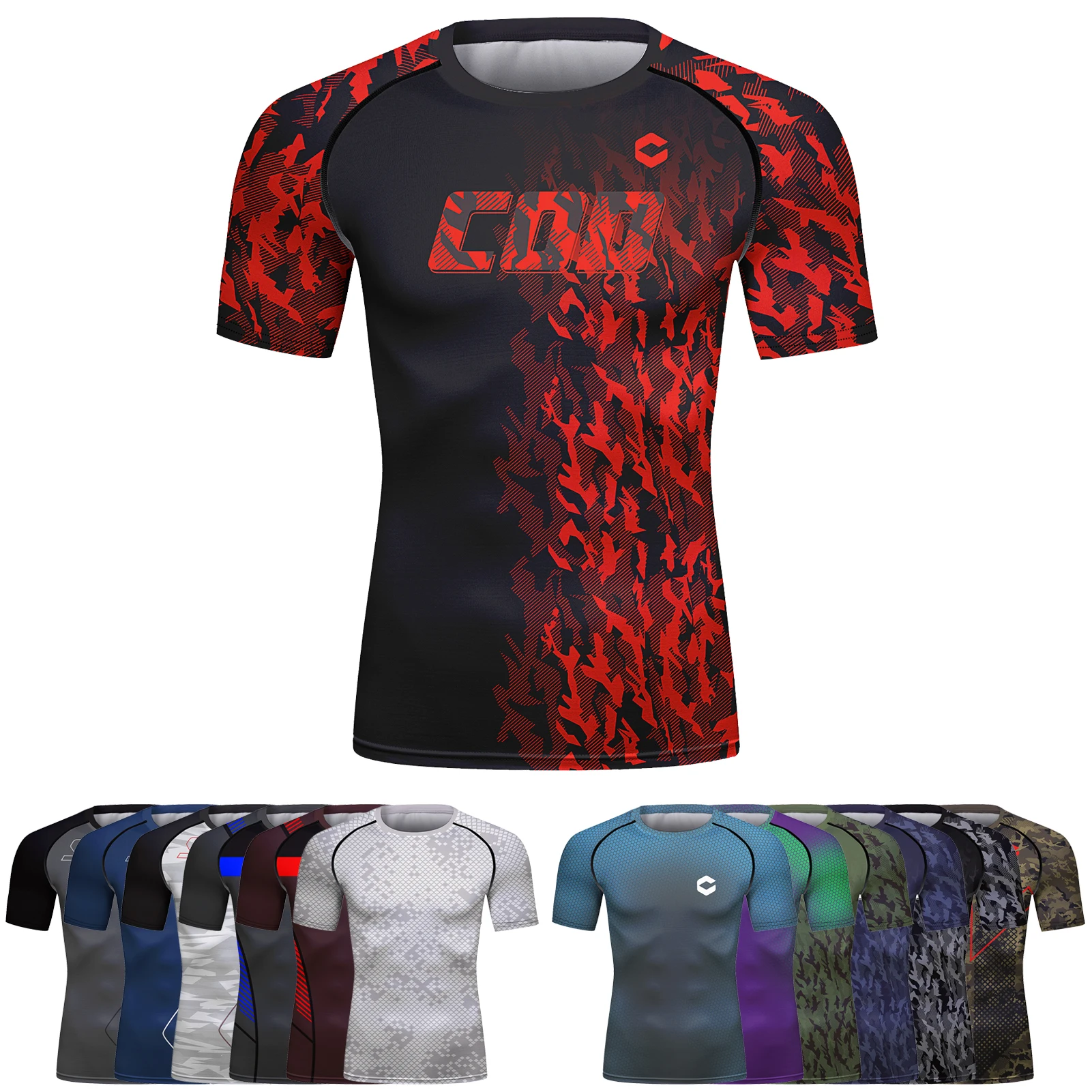 

Hot Sale Competition Sport Training Tops Short Sleeve Muay Thai Suit Bjj Kickboxing Men Rash Guard MMA Rashguard Boxing T-shirt